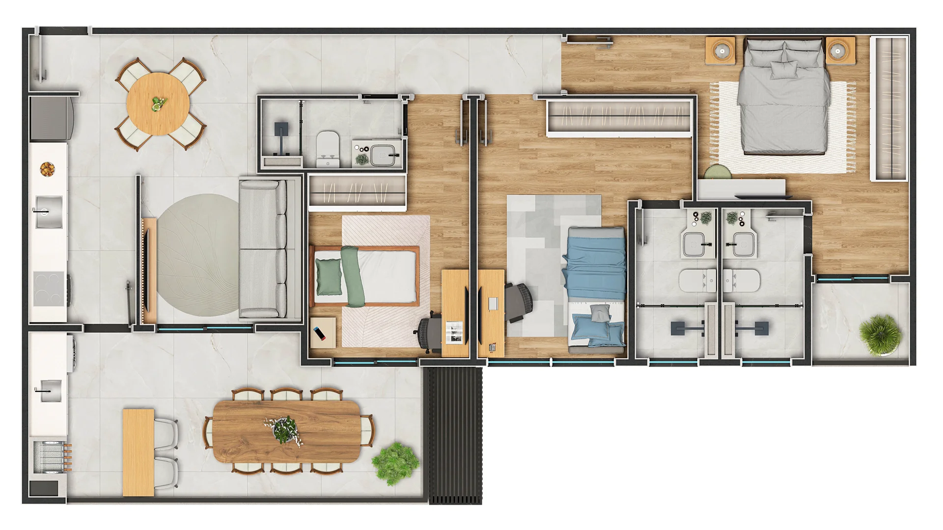 Planta Apartamento 3 Dormitórios Ruy Barbosa